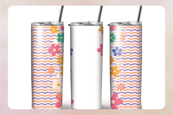 20 Oz Skinny Tumbler Groovy Flowers Wrap: Graphics & Print Templates
