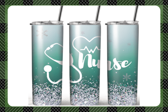 20 Oz Skinny Tumbler Teal Glitter Nurse Graphics