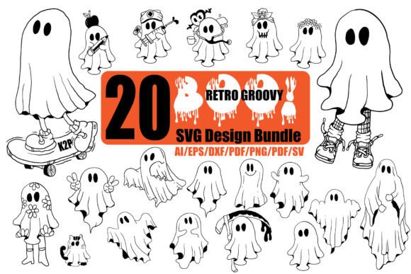 20 Retro Groovy Boo SVG Bundle: Graphics & Illustrations