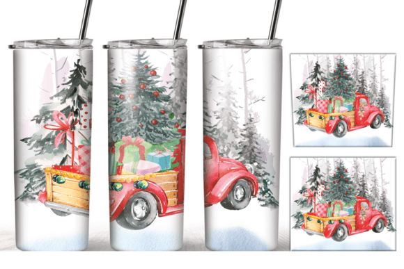 20oz Skinny Christmas Watercolor Tumbler Graphics