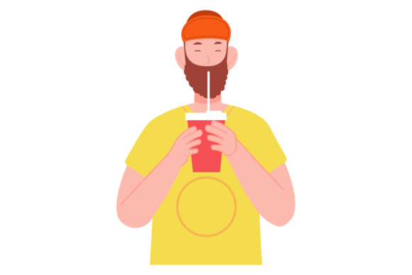 Bearded Guy Drink Soda Graphics & Illustrations