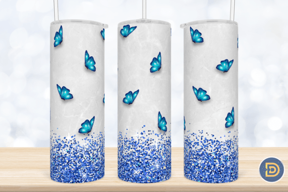 Blue Butterflies Glitter Tumbler Wrap: Graphics for Crafts