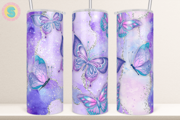 Butterflies Agate Glitter Tumbler Wrap Graphics