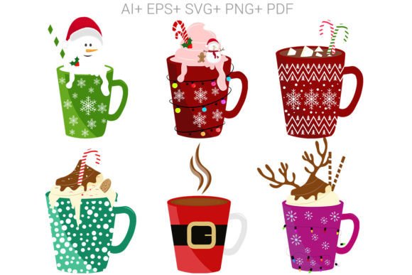 Christmas Cup Holiday Mug Vector: Graphics for Print Templates