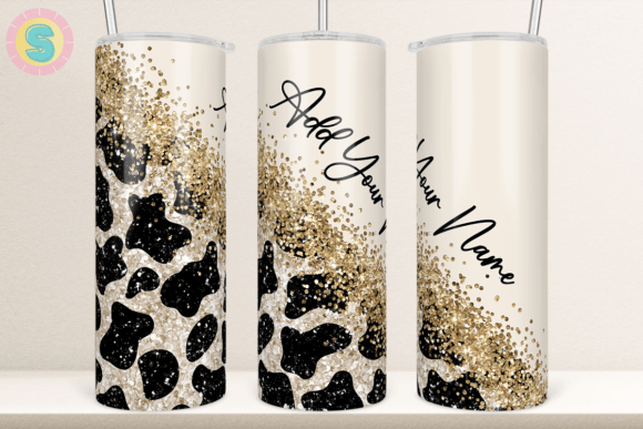 Diagonal Cow Gold Glitter Tumbler Wrap: Graphics for Crafts & Content