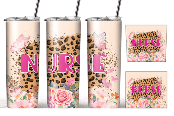 Nurse Flower Butterfly Tumbler Wrap: Graphics for Crafts & Branding