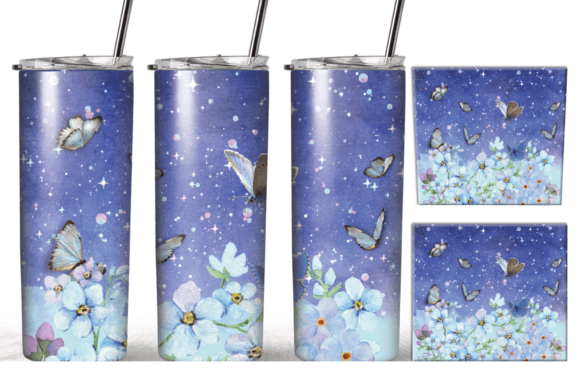 Watercolor Flowers Butterfly Tumbler: Graphics for Crafts