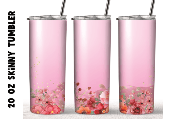Watercolor Red Flower Tumbler Full Wrap Graphics